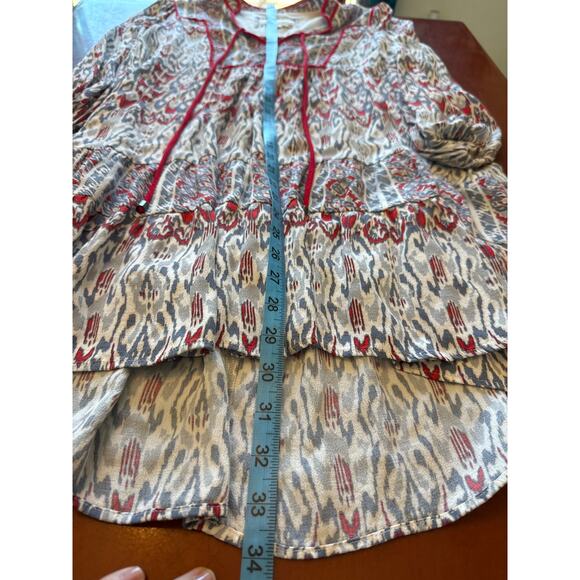 Anthropologie Boho 3/4 Sleeve Tunic Grey Motif Tiered Mini Dress Small Petite - Picture 6 of 7